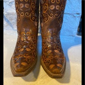 Custom handmade, hand carved Lucchese women’s boots, worn once.